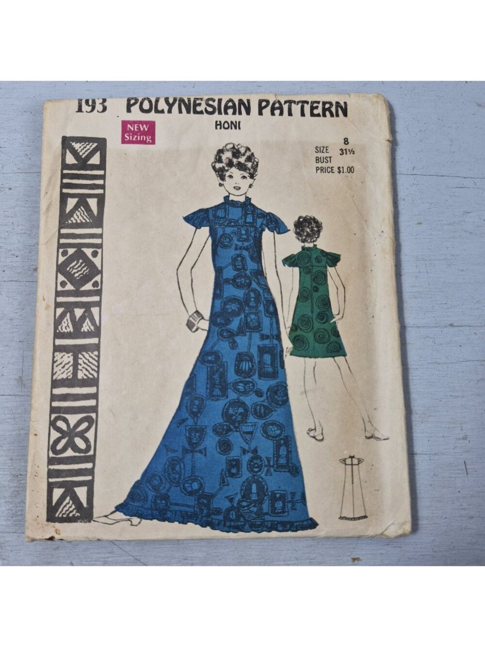 Polynesian Pattern 193 Honi Sewing Pattern Misses Dresses Size 8 Vintage 1960s